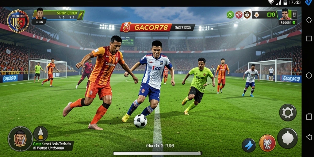 Screenshot utama GACOR78 menampilkan aksi sepak bola yang mendebarkan.