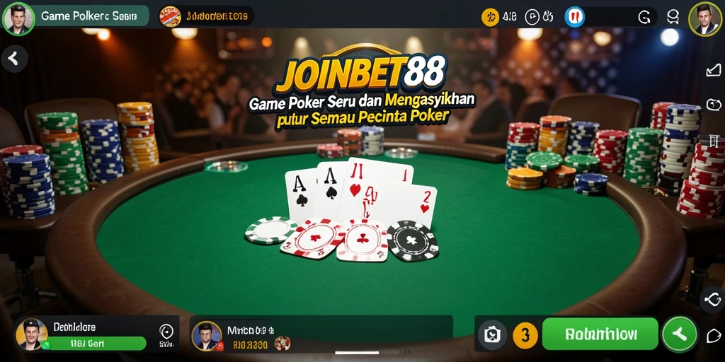 Screenshot gameplay JOINBET88 yang menunjukkan suasana permainan poker yang mendebarkan.
