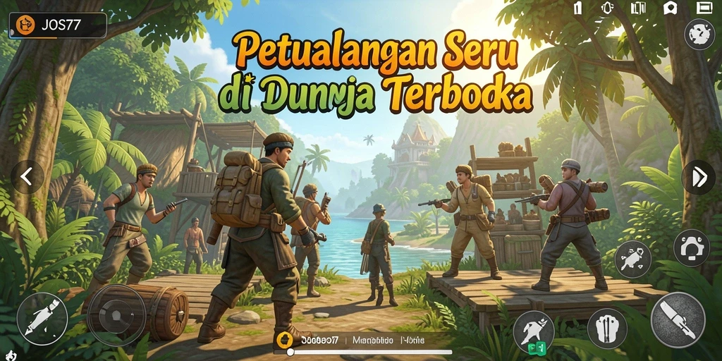 Tangkapan layar gameplay dari JOS77 menampilkan petualangan seru di dunia terbuka.
