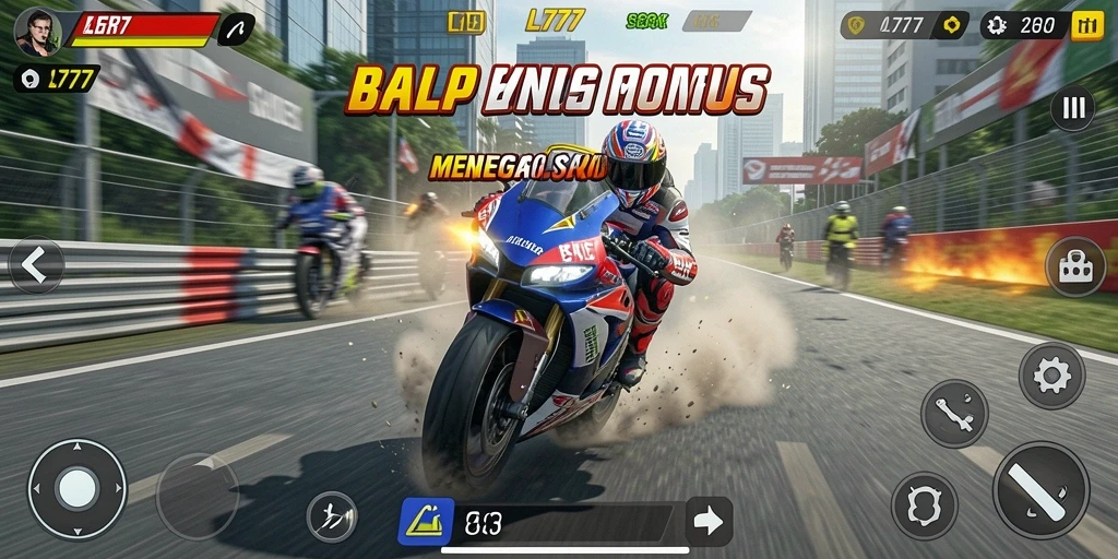 Screenshot gameplay L777 menampilkan aksi balap motor yang seru dan mendebarkan.