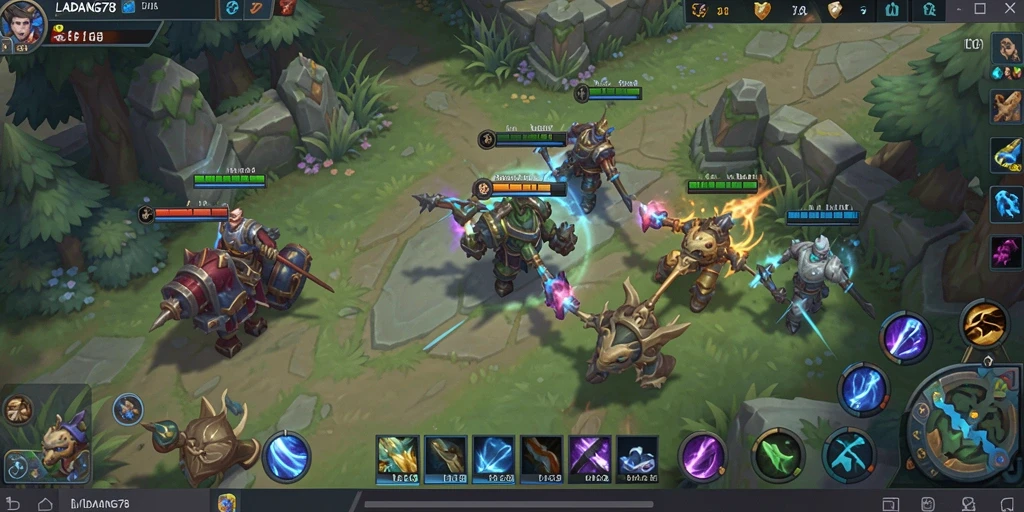 Screenshot gameplay <strong>LADANG78</strong> menampilkan aksi seru di arena MOBA.