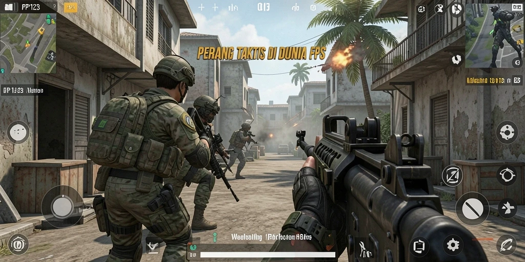 Screenshot PP123 menunjukkan pertempuran mendebarkan dalam gameplay FPS.