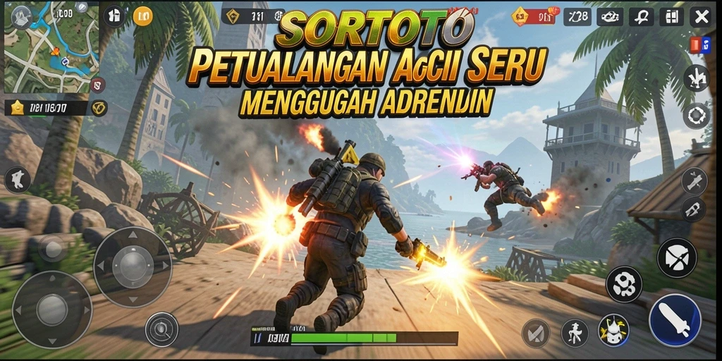Tangkapan layar SORTOTO menampilkan aksi mendebarkan di medan perang.